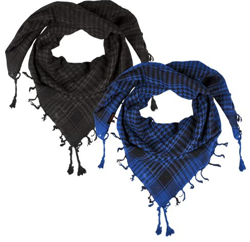 LOVARZI Set aus 2 Palästinensischer Tücher - Blau plus Schwarz - Baumwollschals Taktisches Wüstenaccessoire - Ägyptischer Kuffiyah Schal - Shemagh Keffiyah