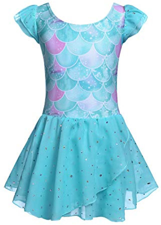 trudge Kinder Ballettkleidung Mädchen Ballettkleid Kurzarm Balletttrikot Ballettanzug Tanzkleid Tanzbody aus Baumwolle mit Chiffon Rock Tütü Muster 4 130