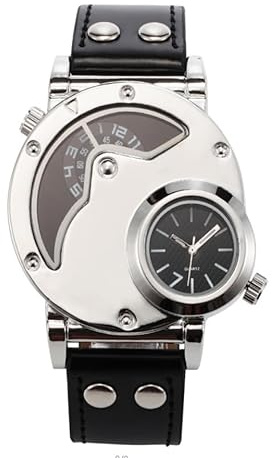 VILLCASE Oulm 9591 Coole Edelstahlgehäuse PU- Band Dual Time Zone Herren Quarz Armbanduhr ( )