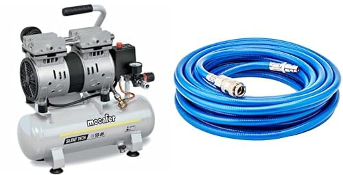 Mecafer 425513 Compresseur Silencieux 59 dB 6L/0,75HP/8 bar & BGS 3250 | Tuyau à air comprimé | 10 m