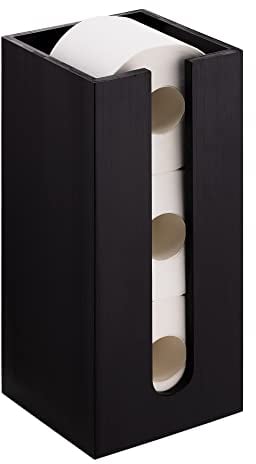 Navaris Portarollos de papel higiénico de pie de bambú - Soporte vertical para guardar 3x rollos de papel wc -Almacenamiento de baño - 15 x 33 cm