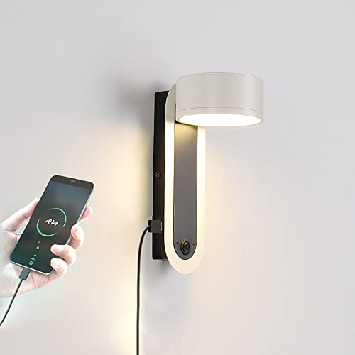 Jadssox LED-Schaukel-Wandleuchte Nachttischlampe mit USB-Ladeanschluss, verstellbare Bett-Wandhalterung, Leselicht, Kopfteil-Lampen, Innenwand-Wash-Lichter für Wohnzimmer, Schlafzimmer, Nachtlicht-Wan
