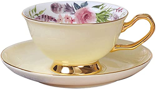 Ecoodisk Coppa di caffè in Porcellana di Gioco, Squisito Tazza glassata in Oro Europea in Oro e piattino Set da tè pomeridiano Set di Tazza di caffettiera in Porcellana Cinese 210ml.,D