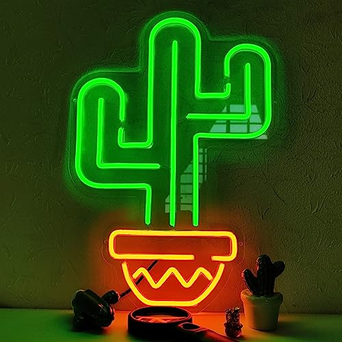 QILAND - Letrero de neón LED de cactus súper brillante hecho a mano, luz LED de neón, tamaño de 12.2 x 17.7 pulgadas, letrero de cactus para tienda, escaparate, exhibición de cerveza, club nocturno,