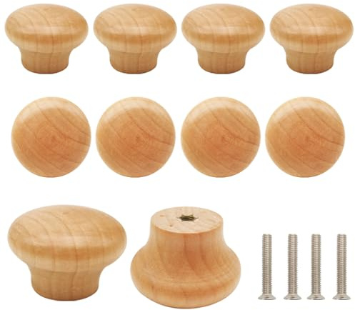 Bmgop 10PCS Wood Knobs Round Cabinet Knobs 1.5(38mm) Natural Wooden Dresser Drawer Pulls Handles