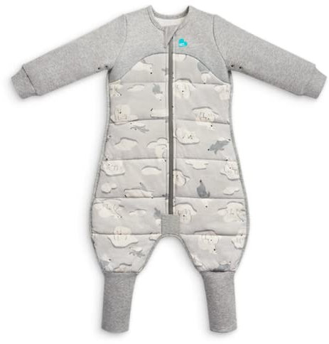Love To Dream Sleep Suit Extra Warm, 24-36 months, Grey, 3.5 Tog, Cold Temperatures (below 16°C), Long Sleeve Wearable Blanket, Built-In Quilt, Machine Washable Cotton Fleece, Movement with Grip Pads