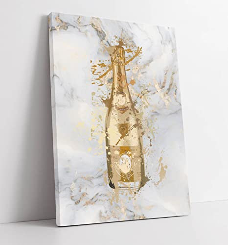 Print Marble Champagne Cristal Gold Bottle Artwork Canvas Wall Art Print Picture - 24 inch wide x 36 inch high (Frame Depth 30mm)