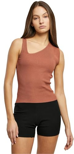 Urban Classics Damen Top Ladies Rib Knit Asymmetric Top Terracotta XL