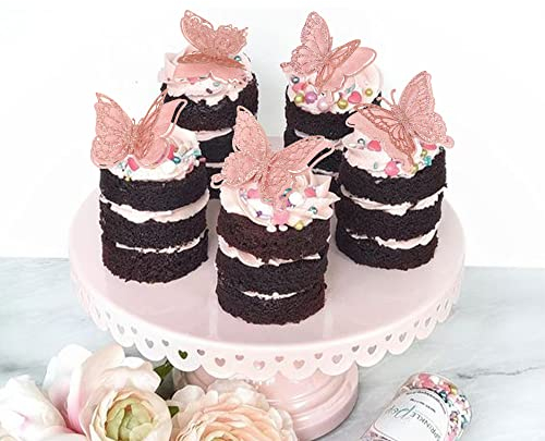 Blumomon 30Pcs Lively 3D Glitter Butterfly Cupcake Toppers Hollow Butterfly Cake Decorations for Birthday Wedding Fairy Party Butterfly Wall Sticker Decal for Background Wall Decoration Rose Gold