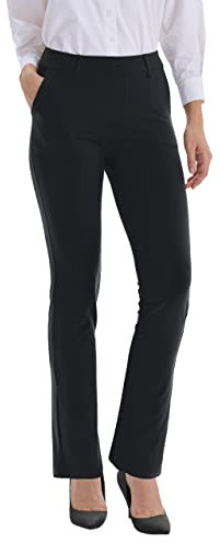 LaiEr Pantalon Femme Ceinture Boucles Stretch Pantalon de Travail Business Casual Jambe Droite Yoga Bootcut Pantalon avec Poches(Black,X-Large)