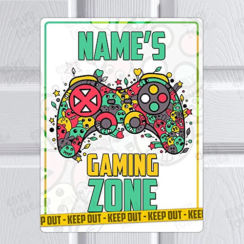Personalised Gaming Zone - Keep Out - Door Sign - Plaque - Boys or Girls - Kids Gamer Video Games PC Gift - Bedroom Decor Gaming Room Controller (Original)