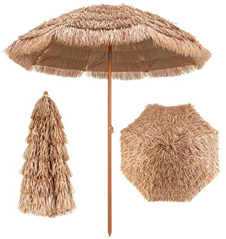 Imitation Paille Parasol Plage Portable Parasol De Jardin Extérieur Parasol Balcon Inclinable Hydrofuge Parasol De Paille Protection UV 50+ Hauteur Réglable Pour Plage Patio Jardin ( Color : 1.6m/5.2