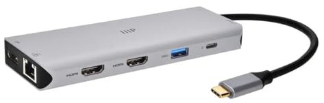 Monoprice Estación de acoplamiento de triple monitor 13 en 1 Dual-HDMI + DisplayPort Multi-Stream Transport (MST), 4K, 5 Gbps, USB A, Ethernet, lector de tarjetas, 100 W PD, color plateado