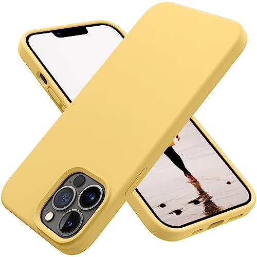 OTOFLY Compatible with iPhone 13 Pro Case,Liquid Silicone Slim Protective Shockproof Phone Case Cover with Anti-Scratch Microfiber Lining, 6.1 inch (Yellow)