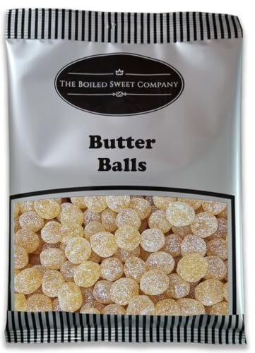 The Boiled Sweet Company® Butter Balls 1kg - Traditional Sugar Coated Boiled Sweets - Creamy Butter Flavour - 1 Kilo Bulk bag - Pick and Mix Boiled Sweets Share Size Bags