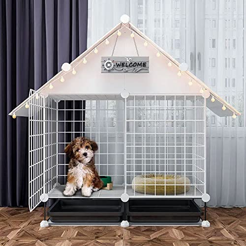RNQZ Metall-Hundekäfige für kleine Hunde im Innenbereich, Haustier-Hundehütte mit ausziehbarem Tablett, Hundekäfig, Hundezwinger, Katzenhaus, L75 cm x B 39 cm x H 95 cm,Weiß