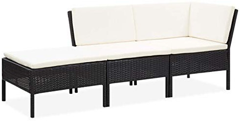 Festnight Lounge Gartenmöbel Set Rattan 3 Teilig Gartenlounge Loungemöbel Sofa Set Garten-Ecksofa Ecklounge Garten Loungeset Sitzgruppe Balkonlounge Schwarz und Weiß Gartensofa Balkon Terrasse Type-3