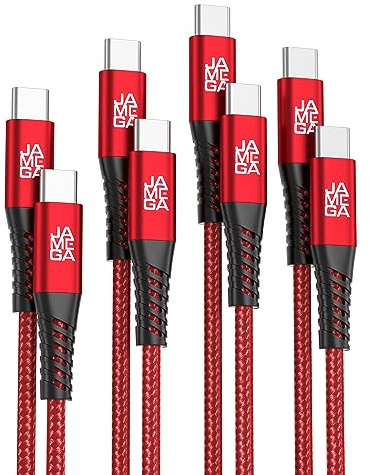 JAMEGA - USB Typ C Kabel Rot [4 Pack 0,5M 1M 2M 3M]| USB C Lade & Datenkabel Fast Charge Snyc USB C Stecker/Stecker kompatibel mit iPhone 15 Pro Max iPad Pro Air Samsung Macbook Tablets Huawei uvm.