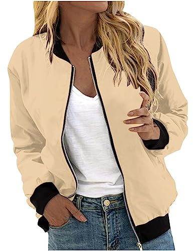 Awrvia Übergangsjacke Damen Oversized Bomberjacke Vintage College Jacke ReißVerschluss Herbst Pilotenjacke Y2K Moden Winterjacke Blumenmuster Freizeitjacke Leichte Kurz Outwear Solid Casual Mantel