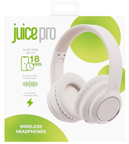 Juice®cans PRO, Active Noise Cancelling True Wireless On-Ear Headphones, 18 Hours Playtime, Fully Immersive Sound, Multi-Function Touch Controls, IPX4 | Foldable & Comfort Design - Smokey Cream