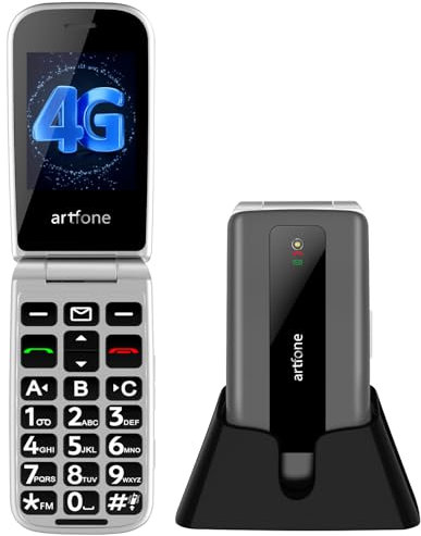 artfone F30 4G Senior Flip Mobile Phone for Older People,Basic Big Button Phones for Elderly,SIM Free Unlocked Easy to Use,SOS Button with Charging Dock(Grey)