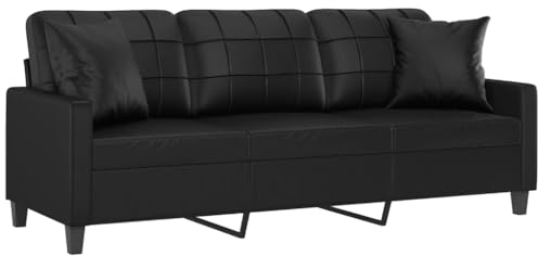 vidaXL Sofa 2 Sitzer, Couch mit Zierkissen, Liegesofa für Wohnzimmer, Polstersofa Sessel Relaxsofa Loungesofa Relaxcouch, Schwarz Kunstleder
