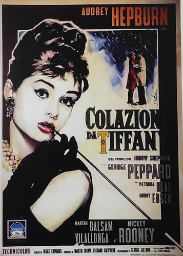 KUSTOM ART Poster Decorativo da Parete Serie Locandine Film Celebri Colazione da Tiffany Breakfast Tiffany's con Audrey Hepburn Stampa Artistica su Carta Patinata 42x30 cm Senza Cornice