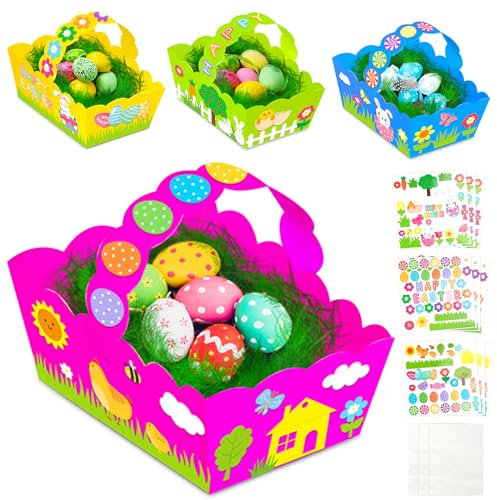 8 Stück Korb Bastelset aus Papier Osternest Kinder mit Aufkleber Bunte,Osterkörbchen, DIY Osternest,Süßigkeiten Ostergeschenke Osterei Osterdeko Ostergeschenke12*8 * 6cm