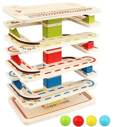 Wooden Ball Run Toy,Ball Drop and Roll Tower with 8-Tier and 4 Balls - Tower Ball Game, Wooden Toddler Toys, Toys for 1-3 Year Old Boy and Girl