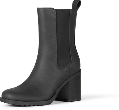 Amazon Essentials Stivali Chelsea a Metà Polpaccio con Tacco Donna, Nero, 43 EU