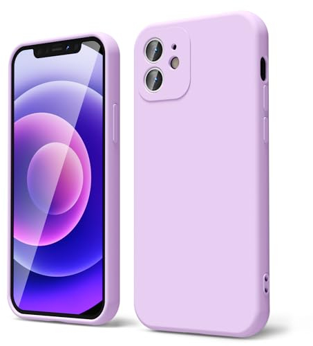 oakxco for iPhone 12 Mini Case Liquid Silicone, Soft Rubber Gel Elegant Aesthetic Basic Simple Cover, Slim TPU Matte Solid Color Plain Smooth Case for Women Girl, Lilac Lavender Light Purple