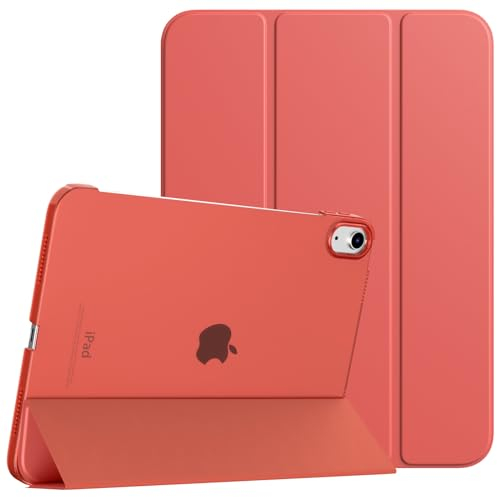 TiMOVO Funda para iPad (A16) 11ª Generación 2025 11 Pulgadas/iPad 10ª Generación 2022 10,9 Pulgadas, Delgada Carcasa Trasera Dura Translúcida con Soporte Trifold, Naranja Coral