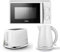 Tower Solitaire White 1.5L 3KW Jug Kettle, 2 Slice Toaster & T24034WHT 700W 20L Manual Microwave. Matching Modern Design Kitchen Set in White