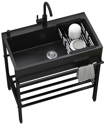 Fregadero Comercial Exterior Jardin con Grifo,Fregadero de Cocina de Acero Inoxidable,Fregadero Independiente,Pila Lavadero Multifuncional,para Restaurante Garaje Lavadero Patio Trasero (Size : 60x45