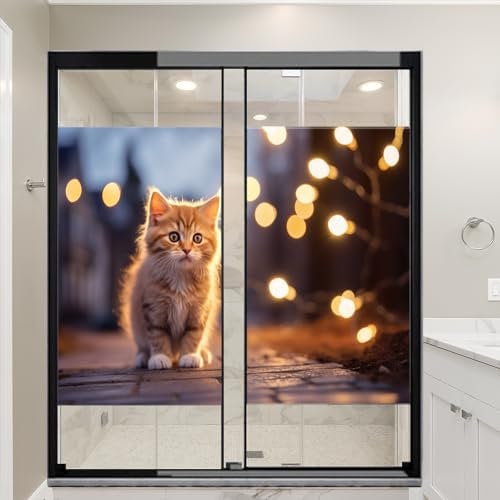 Straßenlaternen Kätzchen Fensterfolie Abdeckungen Weiß Braun Tier Katze Fenster Sichtschutzfolie Nicht Klebende Glasfolie Dekorative Statische Frischhaltefolie für Home Office 45 * 60cm X2PCS