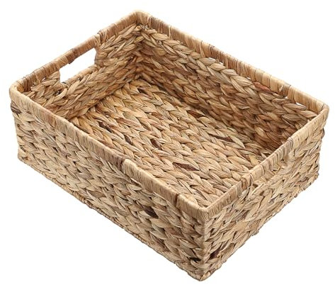 TOLIDA Wasserhyazinthe Gewebter Aufbewahrungskorb mit Griff, Natürliches Geflochtener Regalkorb, Wasserdichte, Lagerung von Kleider, Bettzeug, Obst, Bier, Spielzeuge, Papiere lebende Waren (XL)