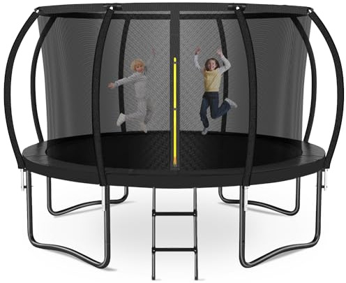Zevemomo 14 FT Outdoor Trampoline for Kids and Adults, 14 Foot ASTM Approved Large Round Trampoline Recreational with Heavy Duty Metal Poles, Safety Net, Springs Cover, Ladder