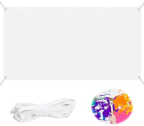 Großes Leeres Banner Weißes Banner Selbst Gestalten Personalisiert Banner Blanko Lang mit Ösen für Geburtstag Jugendweihe Polyester Partybanner mit 6m Hängendem Seil für Diy Partyfeiern, 180x100cm