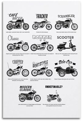 Vintage-Motorrad-Poster, Motiv: Brat & Cafe Racer & Tracker & Scrambler & Bobber & Chopper Poster, dekorative Malerei, Leinwand, Wandposter und Kunstdruck, moderne Familienschlafzimmer-Dekoration,