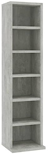 SDWEHO7 CD Regal, Massivholz Standregal, CD-Aufbewahrung 6 offenen Fächern Bücherregal, Medienregal,Dekoregal für Wohnzimmer Betongrau 21x20x88 cm