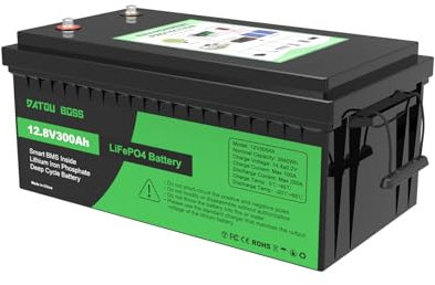 DATOUBOSS Batteria al Litio 12V 300Ah LiFePO4, integrata 200A BMS 15000+cicli Batteria al litio a ciclo profondo MAX 3840W Supporto di potenza in serie/parallelo, perfetto per solare, RV.