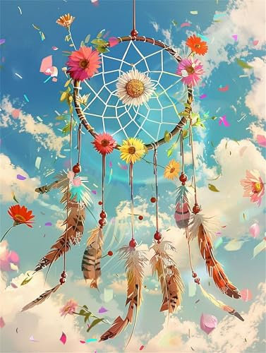 Malen Nach Zahlen Erwachsene,Malen Nach Zahlen Blume Traumfänger,DIY Ölmalerei Bastelset für Anfänger und kinder Mit 3-Pinseln und Acrylfarbe für Home Decor oder Geschenk 45x60cm (Ohne Rahmen) T-641