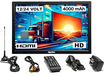 DenyDan 16 Travel TV, Your Best Portable Entertainment Hub for Car, RV, Truck and Kitchen, Full HD Display, HDMI/USB/AV Inputs, 12V/24V/110 Power Options
