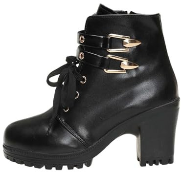 Generico Stivali Brillantini Donna Stivali Donna Gambale Stivali da Donna Stivali Corti da Donna con Fibbia per Cintura Britannica con Cerniera Laterale Scarpe Donna Dottor Stivaletti (Black, 42)
