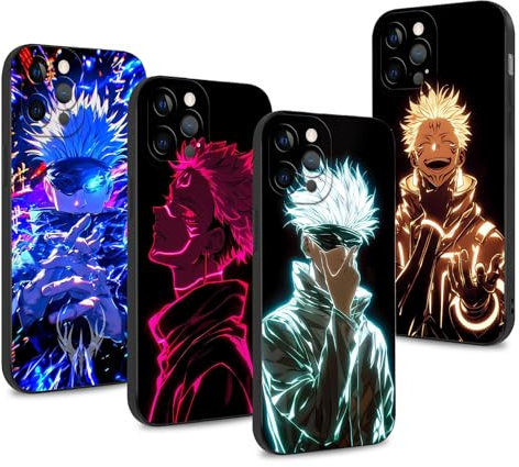 LunarDrift 4 Stück Handyhülle für iPhone 12 Pro Max Hülle 6.7'', Anime Motiv Gojo Satoru Itadori Yuji Manga Muster Schutzhülle Jungs Case Schutz der Linse Design Silikon TPU Stoßfest, Schwarz3
