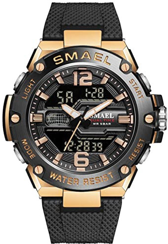 HFWXYSA Montre Homme, Multifonctionnel Imperméables Analogiqu Quartz Montre Digital, Outdoor Tactique Militaire Montre Sport, avec Alarme,Chronomètre,Calendrier,Black Rose Gold