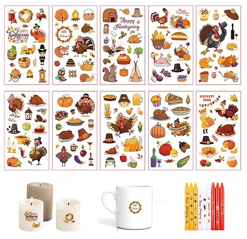 FUFRE 10 Stück Rub on Sticker Weihnachten, Kerzentattoos Weihnachten, DIY Weihnachten Deko Aufkleber, Rub on Folie Transferaufkleber Für Kerzen Möbel Fenster Glas Tassen (10 Stück-B)
