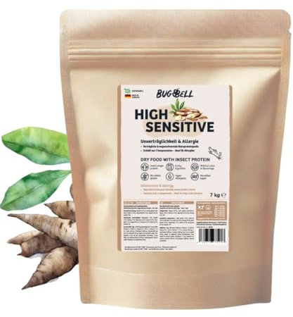 BugBell 7kg Premium Trockenfutter Schonkost, Nur fünf Komponenten, Hypoallergen, für Allergikerhunde, Insekten Hundefutter bei Ausschlussdiäten