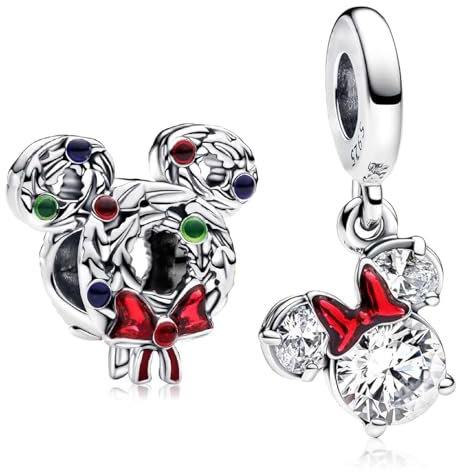 MSPOVOF Maus Adventkranz & Maus Silhouette Charm S925 Sterling Silber Charms Perle für Armbänder und Halsketten für Weihnachten Geburtstag Frauen Schmuck Geschenk
