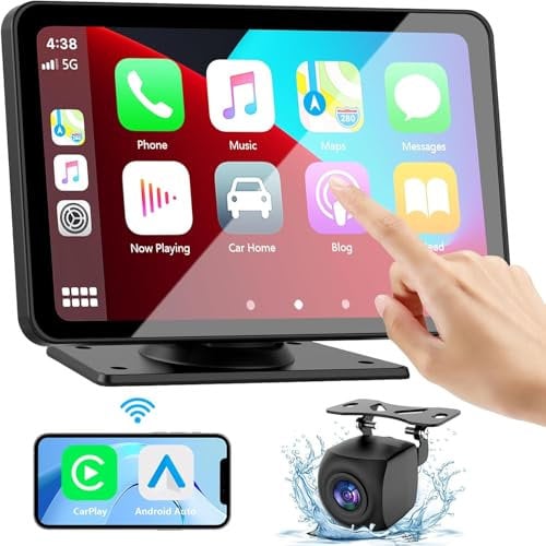 Olvy CarPlay Display – Boîtier Android Auto & CarPlay sans Fil, Écran CarPlay sans Fil 7 Pouces, Système Multimédia Automobile, Smart CarPlay Pro, Moniteur CarPlay, Écran Android Auto avec Caméra